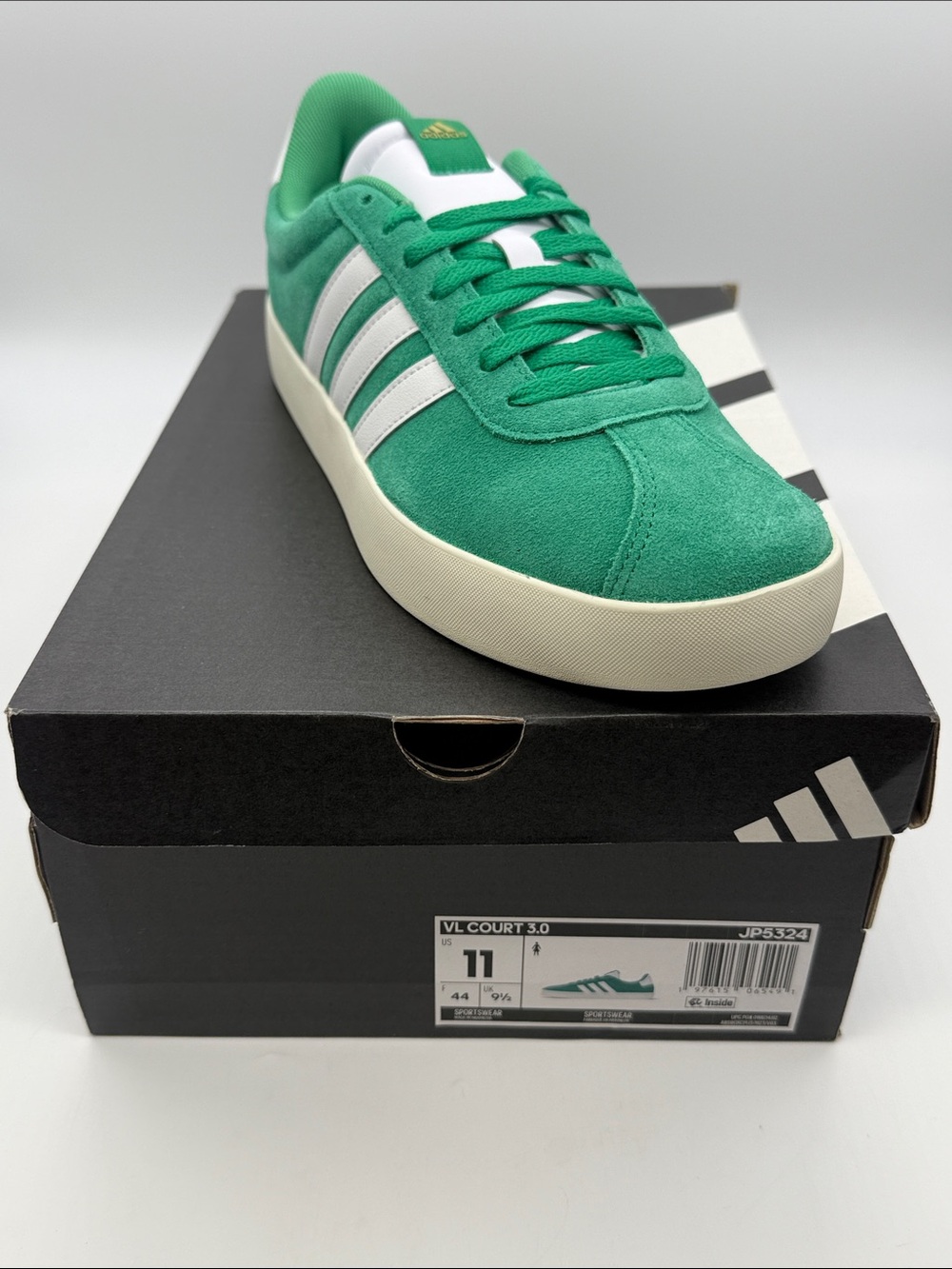 adidas Green Suede Low-Top Sneakers with White Stripes